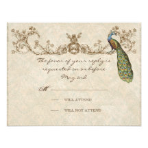 Vintage Peacock & Etchings Wedding RSVP Card Custom Invitations