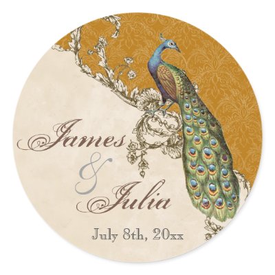 Vintage Peacock &amp; Etchings  Wedding Seal Sticker