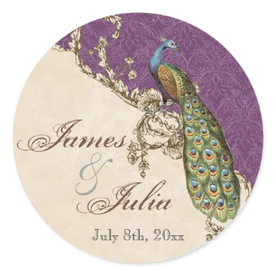 Vintage Peacock &amp; Etchings  Wedding Seal Sticker