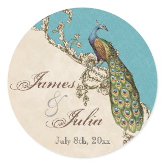 Vintage Peacock & Etchings Wedding Seal sticker