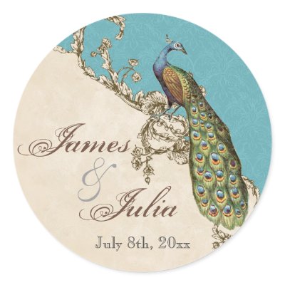 Vintage Peacock &amp; Etchings  Wedding Seal Stickers