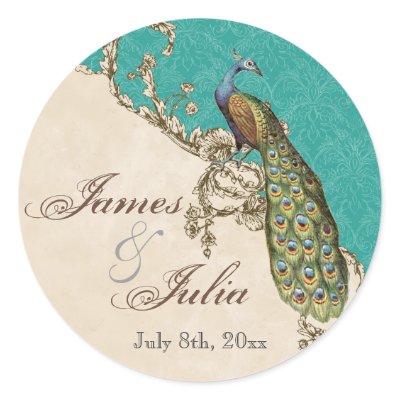 Vintage Peacock &amp; Etchings  Wedding Seal Sticker
