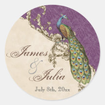 Vintage Peacock & Etchings  Wedding Seal Sticker