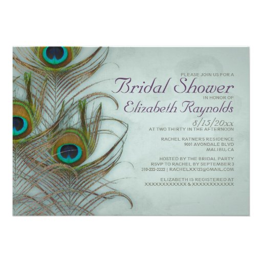 Vintage Peacock Feather Bridal Shower Invitations