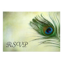 Vintage Peacock Feather Wedding RSVP Response Card Invite
