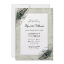 Vintage Peacock Feathers Bridal Shower Invitations