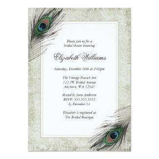 Vintage Peacock Feathers Bridal Shower Invitations