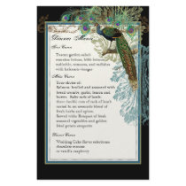 Vintage Peacock, Feathers, Dinner Menu Sheet Stationery Paper