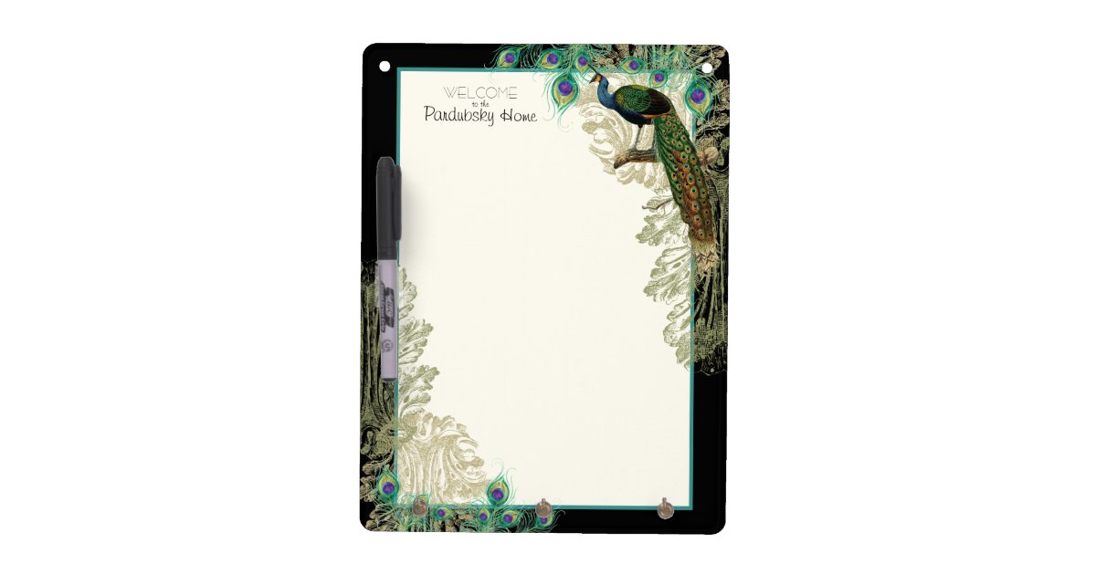 Vintage Peacock Feathers Etchings Kitchen Decor Dry Erase Board Zazzle