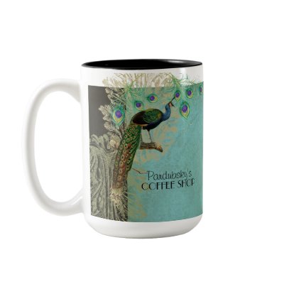 Vintage Peacock Feathers Etchings - Kitchen Decor Coffee Mug