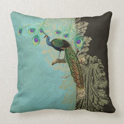 Vintage Peacock Feathers Etchings - Kitchen Decor Pillow