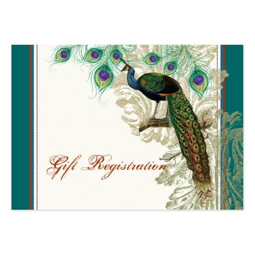 Vintage Peacock, Feathers - Gift Registration Card Business Card (front side)