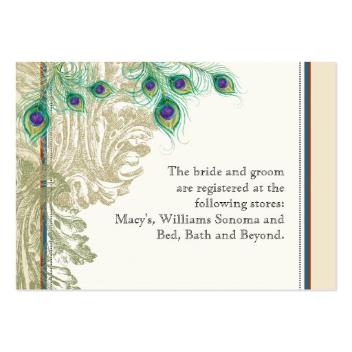 Vintage Peacock, Feathers - Gift Registration Card Business Card (back side)