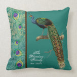 Vintage Peacock, Feathers n Etchings Decorative Pillow