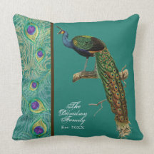 Vintage Peacock, Feathers n Etchings Decorative Pillow