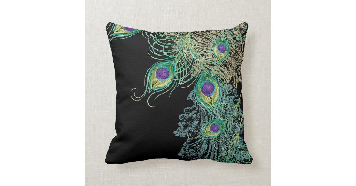 Vintage Peacock, Feathers n Etchings Decorative Throw Pillow | Zazzle