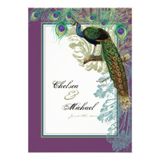 Vintage Peacock, Feathers n Etchings - Invitation