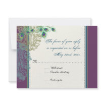 Vintage Peacock, Feathers  RSVP response card Personalized Invite