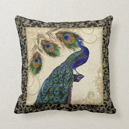 Vintage Peacock Feathers Vintage Decoratve Decor Throw Pillow Zazzle