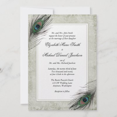 Vintage Peacock Feathers Wedding Invitations by printcreekstudio