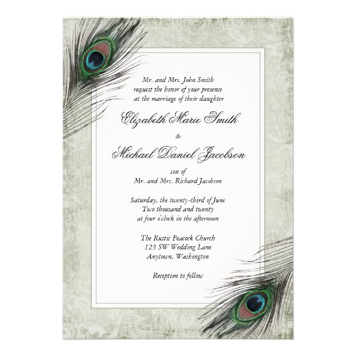 Vintage Peacock Feathers Wedding Invitations