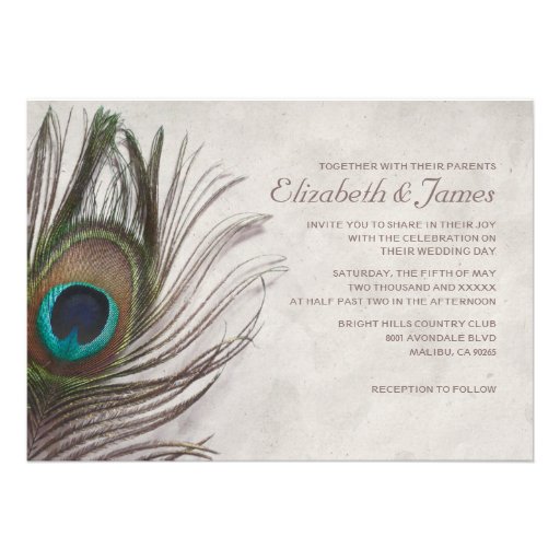 Vintage Peacock Feathers Wedding Invitations