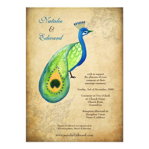 Vintage Peacock Flourish Wedding Monogram Invite