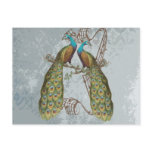 Vintage Peacock Grunge Damask on Silver Post Card
