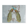 Vintage Peacock Grunge Damask on Silver Post Card