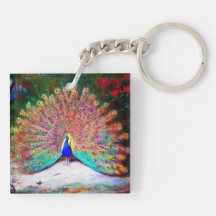 Vintage Peacock Painting Acrylic Keychains