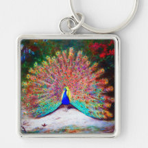 Vintage Peacock Painting Key Chain
