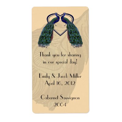 Vintage Peacock Personalized Wine Labels