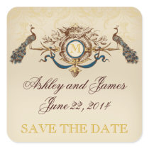 Vintage Peacock Save the Date Stickers