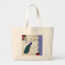Vintage Peacock Song Collage Canvas Bag