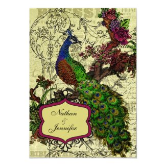 Vintage Peacock Wedding Invitation