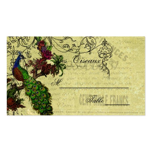 Vintage Peacock Wedding Place Cards Business Card Template (back side)