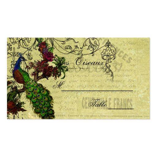 Vintage Peacock Wedding Place Cards Business Card Template (front side)