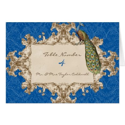 Vintage Peacock Wedding Table Number Seating Cards