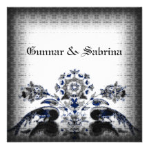 Vintage Peacocks & Floral Blue Goth Wedding Personalized Invitations