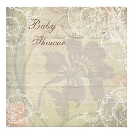 Vintage Pearls & Lace Floral Collage Baby Shower Announcement