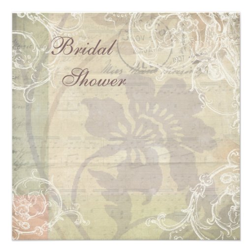 Vintage Pearls & Lace Floral Collage Bridal Shower Invites