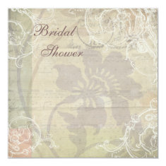   Vintage Pearls & Lace Floral Collage Bridal Shower 5.25x5.25 Square Paper Invitation Card
