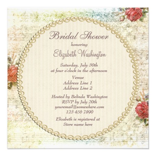 Vintage Pearls & Lace Shabby Chic Bridal Shower Personalized Invite
