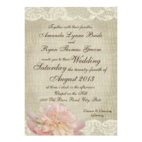 Vintage Peony and Lace Wedding Card