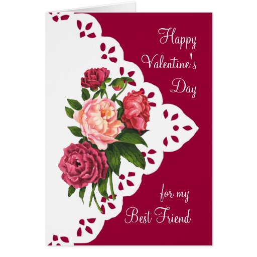 Vintage Peony Flower for Best Friend Valentine Card | Zazzle