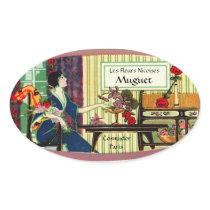 Vintage Perfume Label - French Lady Oval Stickers