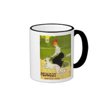 Vintage Peugeot Woman Riding Cycle with Dog Runnin Coffee Mug