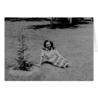 Vintage Photo of a Woman Sitting By A Little Tree Cards