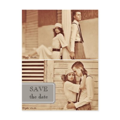 vintage photo save the date postcard