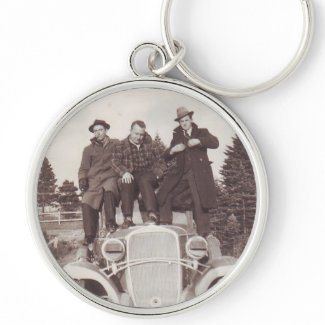 Vintage Photograph Men on a Car Hood Key Chain